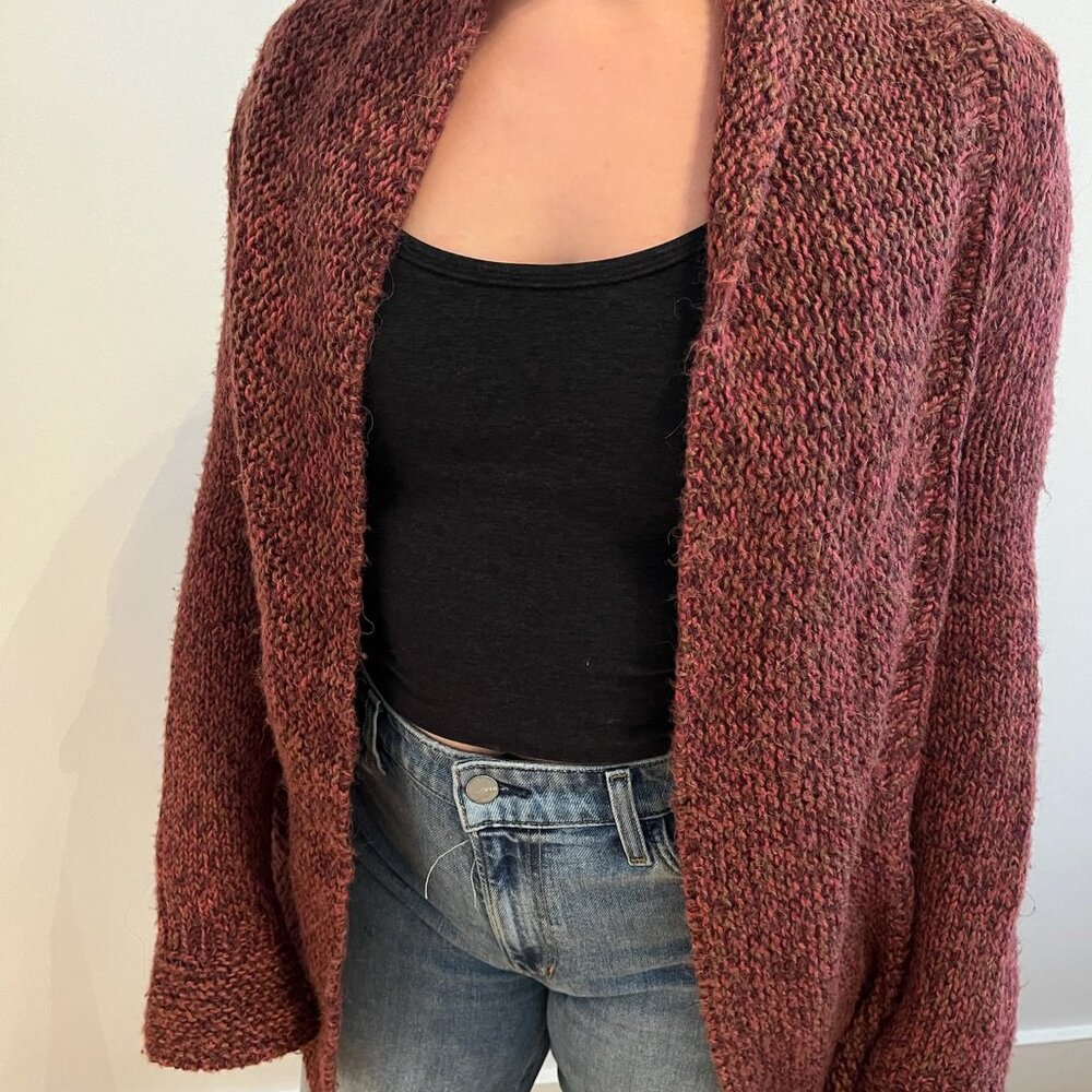 Anthropologie HWR Monogram Wool Blend Thick Knit Open Cardigan Sweater Medium